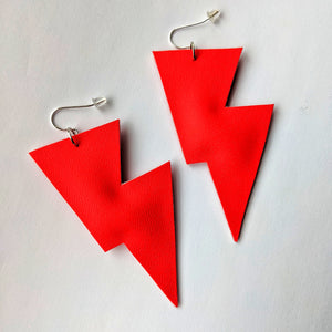 Red Smooth Leatherette - Disco Bolt Lightning Bolt Earrings