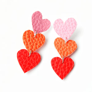 Heart On The Line - Chain of Heart Earrings - Pink, Orange and Red