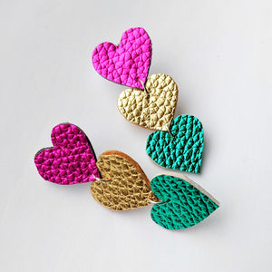 Heart On The Line - Chain of Heart Earrings - Pink, Gold and Teal