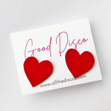 Load image into Gallery viewer, Good Disco Collection - Heart Stud Earrings - Patent Red Leatherette
