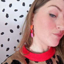 Load image into Gallery viewer, Heart On The Line - Chain Of Heart Earrings - Orange Red and Pink
