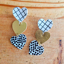 Load image into Gallery viewer, Heart On The Line - Chain of Heart Earrings - Grid, Gold and Spotty

