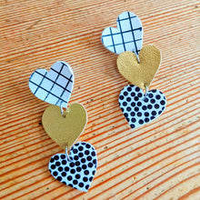Load image into Gallery viewer, Heart On The Line - Chain of Heart Earrings - Grid, Gold and Spotty
