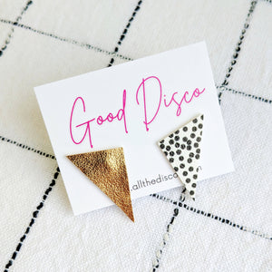 Good Disco Short Triangle Stud Earrings - Spotty and Gold
