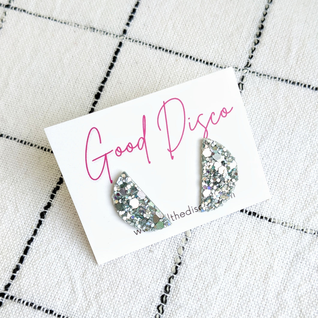 Good Disco Half Moon Stud Earrings - Holographic Silver