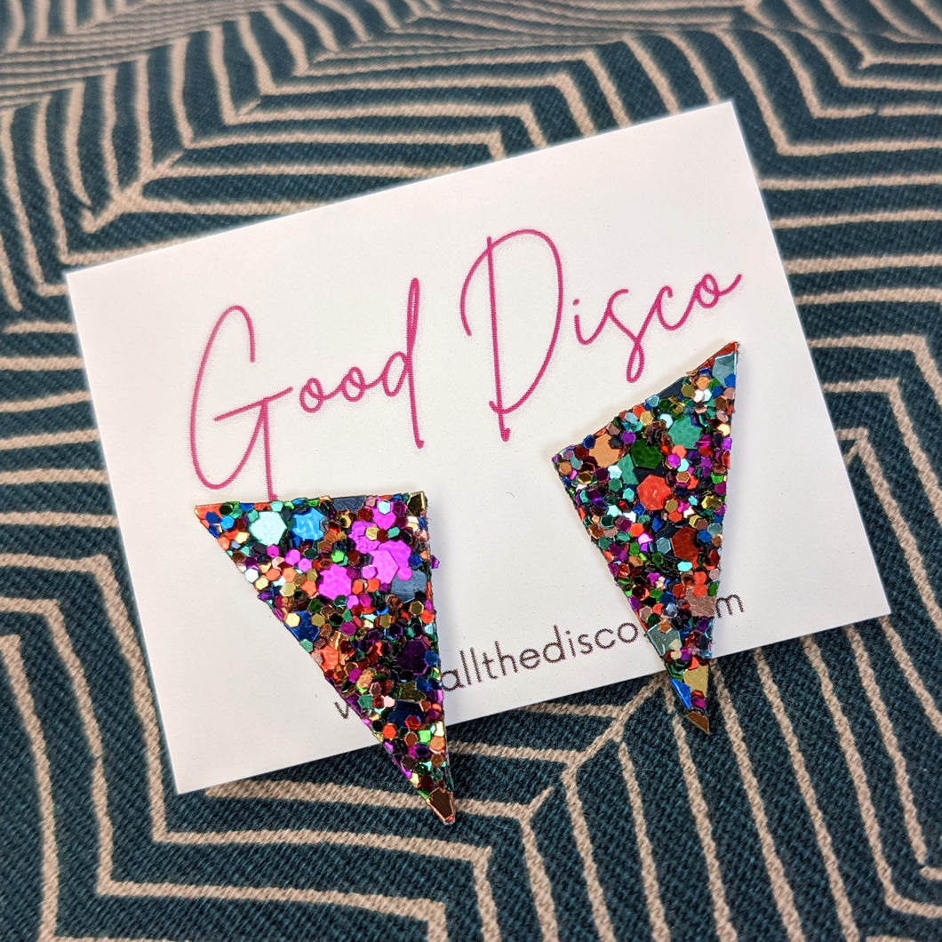 Good Disco Short Triangle Stud Earrings - Deep Purple Glitter