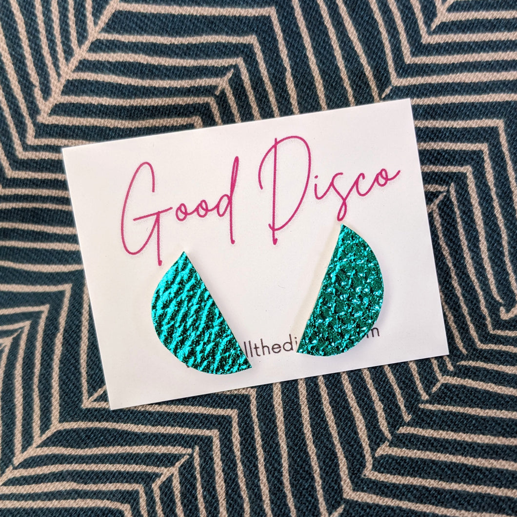 Good Disco Half Moon Stud Earrings - Teal Metallic
