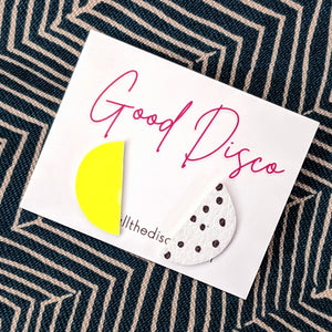 Good Disco Half Moon Stud Earrings - Neon Yellow and Spotty