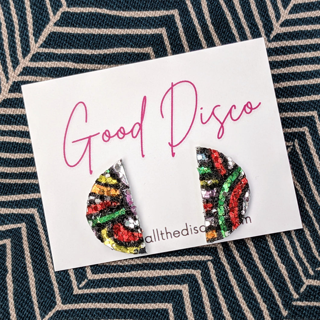 Good Disco Half Moon Stud Earrings - Rainbow Pattern