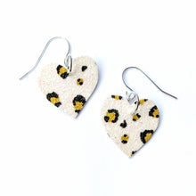 Load image into Gallery viewer, Good Disco Heart Earrings (choose your backs) - White Hand Painted Leopard Print
