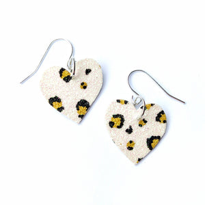 Good Disco Heart Earrings (choose your backs) - White Hand Painted Leopard Print