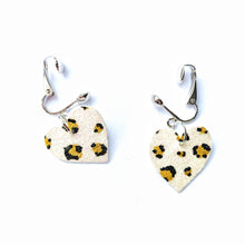 Load image into Gallery viewer, Good Disco Heart Earrings (choose your backs) - White Hand Painted Leopard Print
