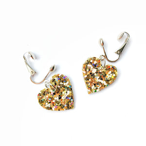 Good Disco Small Heart Earrings - Gold Glitter