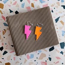 Load image into Gallery viewer, Mini Disco Bolt Lightning Bolt Earrings - Neon Pink and Orange
