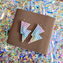 Load image into Gallery viewer, Chunky Rainbow Stripe Glitter - Disco Bolt Lightning Bolt Earrings
