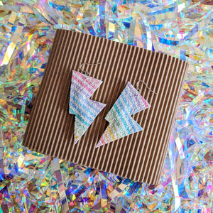 Chunky Rainbow Stripe Glitter - Disco Bolt Lightning Bolt Earrings