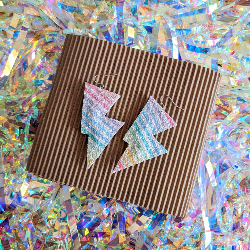 Chunky Rainbow Stripe Glitter - Disco Bolt Lightning Bolt Earrings
