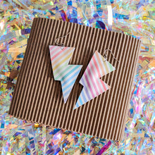 Load image into Gallery viewer, Fine Rainbow Stripe Glitter - Disco Bolt Lightning Bolt Earrings
