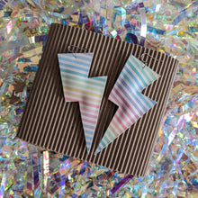 Load image into Gallery viewer, Fine Rainbow Stripe Glitter - Super Disco Bolt Oversized Lightning Bolt Earrings
