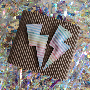 Fine Rainbow Stripe Glitter - Super Disco Bolt Oversized Lightning Bolt Earrings