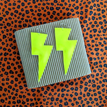 Load image into Gallery viewer, Neon Yellow Patent Leatherette - Super Disco Bolt Oversized Lightning Bolt Earrings
