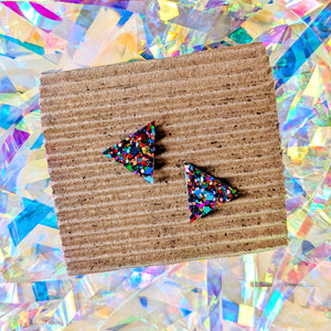 Good Disco Collection - Triangle Stud Earrings - Deep Purple Glitter