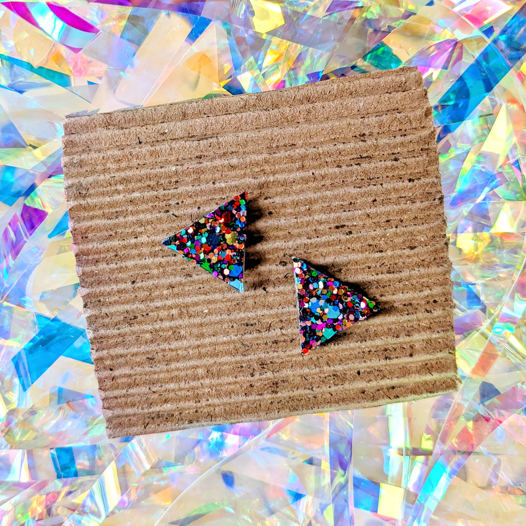 Good Disco Collection - Triangle Stud Earrings - Deep Purple Glitter