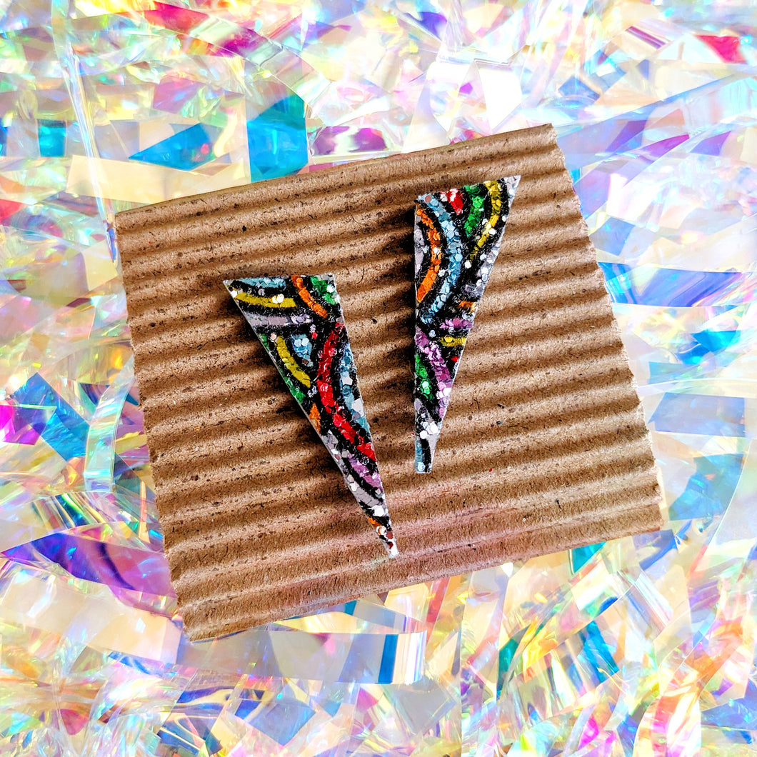 Good Disco Collection - Asymmetric Stud Earrings - Rainbow Pattern Glitter