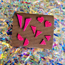 Load image into Gallery viewer, Good Disco Heart Earrings (choose your backs) - Pink Glitter
