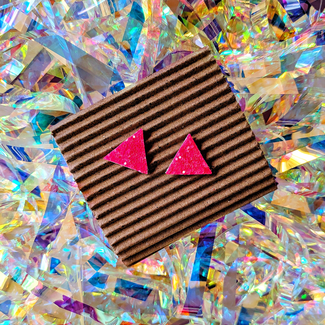 Good Disco Triangle Stud Earrings - Pink Glitter