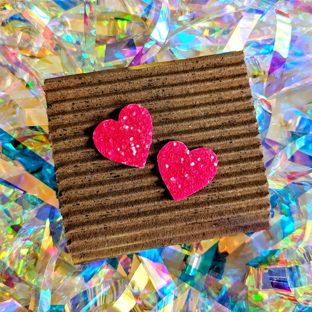 Good Disco Heart Earrings (choose your backs) - Pink Glitter