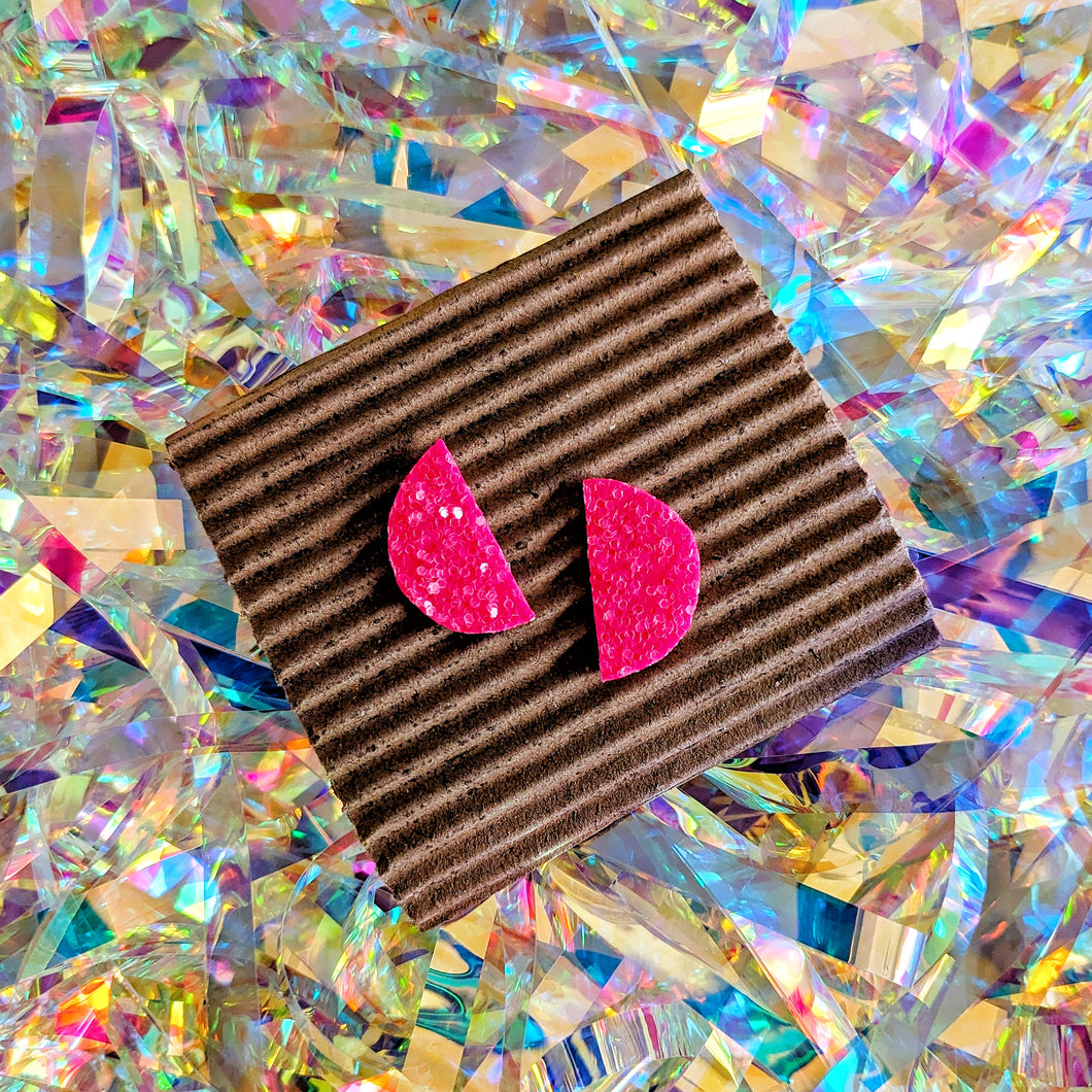 Good Disco Half Moon Stud Earrings - Pink Glitter