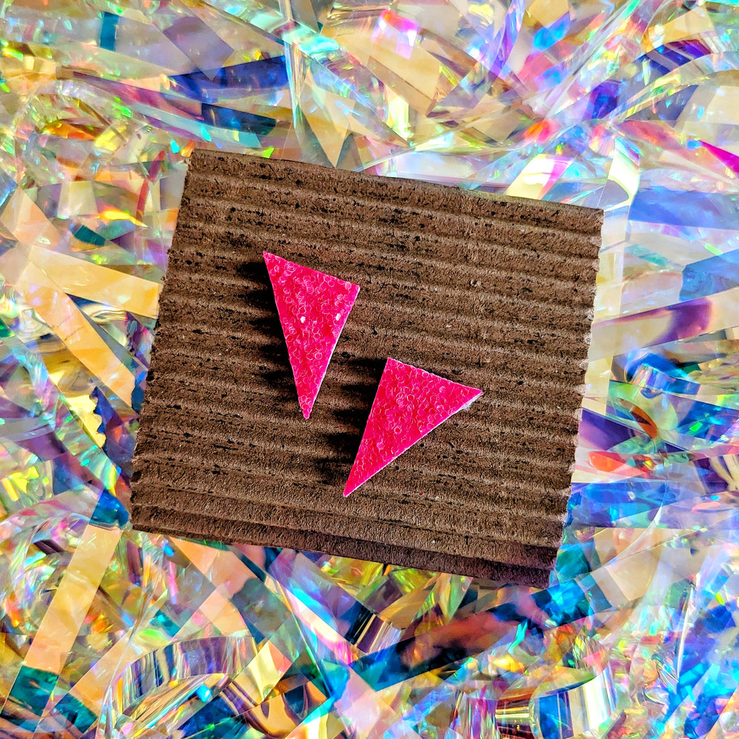 Good Disco Short Triangle Stud Earrings - Pink Glitter