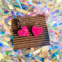 Load image into Gallery viewer, Good Disco Heart Earrings (choose your backs) - Pink Glitter
