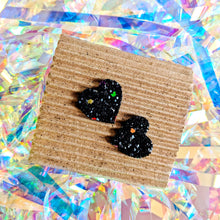 Load image into Gallery viewer, Good Disco Collection Heart Earrings (choose your backs) - Dark Confetti Glitter
