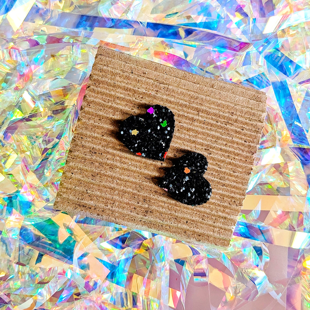 Good Disco Collection Heart Earrings (choose your backs) - Dark Confetti Glitter