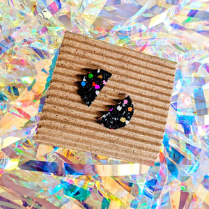 Good Disco Half Moon Stud Earrings - Dark Confetti