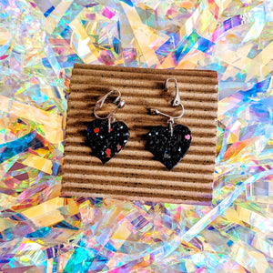 Good Disco Collection Heart Earrings (choose your backs) - Dark Confetti Glitter