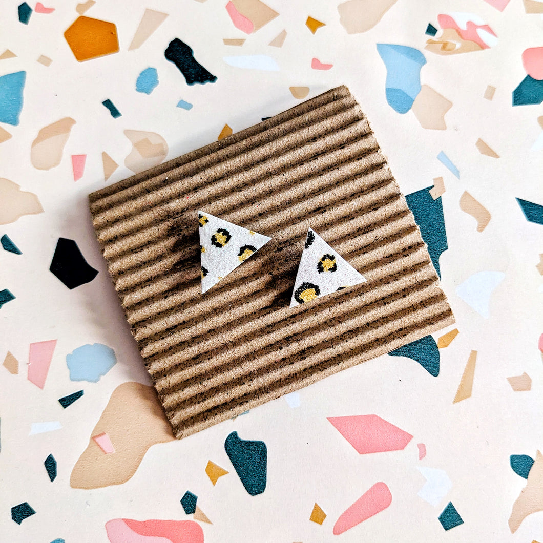 Good Disco Triangle Stud Earrings - White Leopard Print