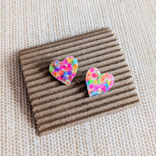 Load image into Gallery viewer, Good Disco Heart Earrings (choose your backs) - Bright Confetti Glitter
