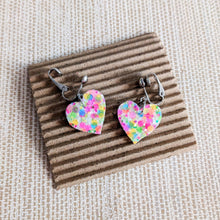 Load image into Gallery viewer, Good Disco Heart Earrings (choose your backs) - Bright Confetti Glitter
