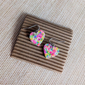 Good Disco Heart Earrings (choose your backs) - Bright Confetti Glitter
