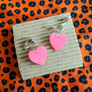 Good Disco Heart Earrings - Pink Matte Leatherette