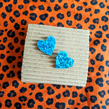 Load image into Gallery viewer, Good Disco Heart Earrings (choose your backs) - Turquoise Glitter
