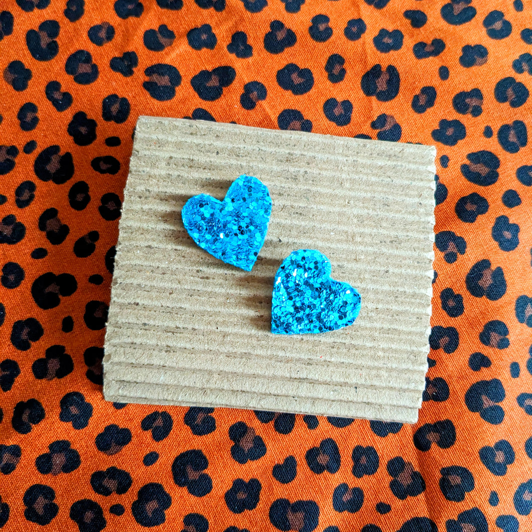 Good Disco Heart Earrings (choose your backs) - Turquoise Glitter