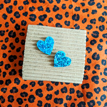 Load image into Gallery viewer, Good Disco Heart Earrings (choose your backs) - Turquoise Glitter
