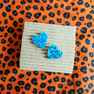Good Disco Heart Earrings (choose your backs) - Turquoise Glitter
