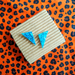 Good Disco Short Triangle Stud Earrings - Turquoise Glitter