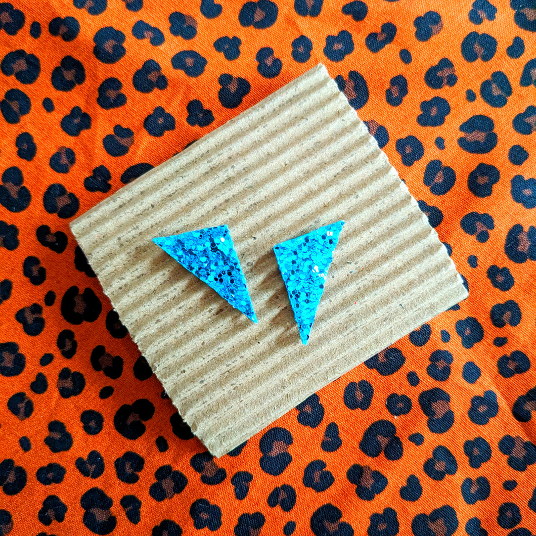 Good Disco Short Triangle Stud Earrings - Turquoise Glitter