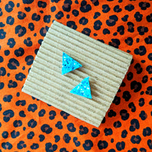 Load image into Gallery viewer, Good Disco Collection - Triangle Stud Earrings - Turquoise Glitter
